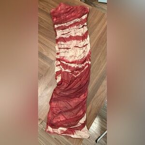 Zara Red and Cream Tie-Dye Midi Dress